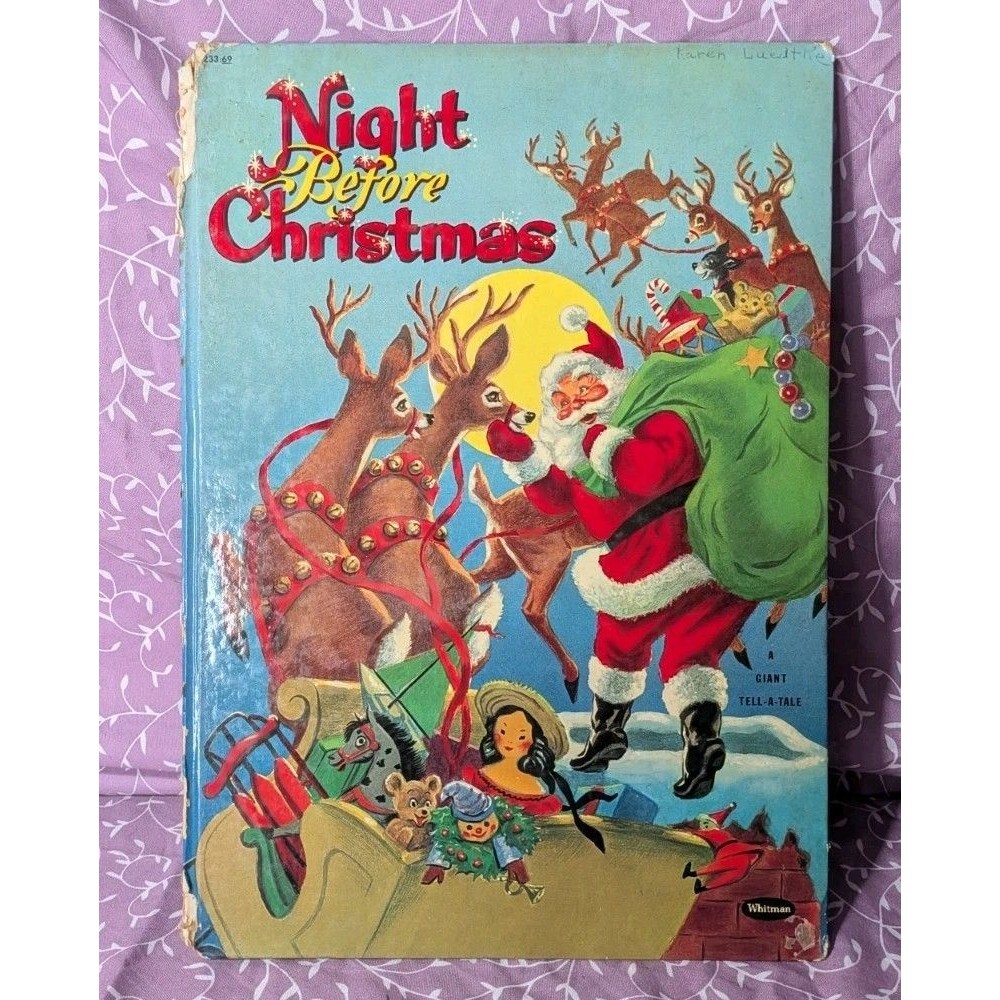 NIGHT BEFORE CHRISTMAS Whitman Giant Tell-A-Tale 1957 Vintage Kids Picture Book